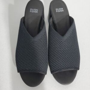 Eileen Fisher Sz 9.5 Black Knit Slide Block Heel Sandals